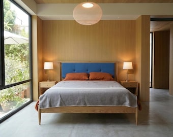 Handmade Solid Wood Platform Bed with Upholstered headboard - Bed No.3