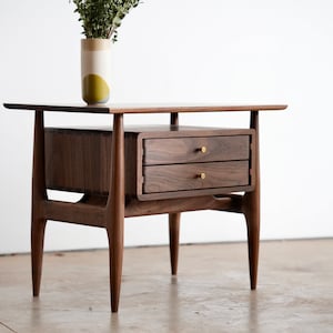 Mid Century Modern Walnut Nightstand: Dovetailed Side Table
