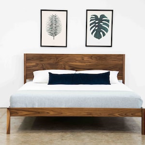 Mid Century Modern Walnut Platform Bed with Optional Storage