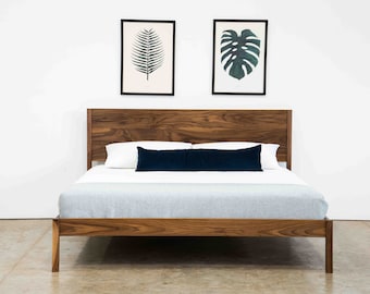 Mid Century Modern Walnut Platform Bed with Optional Storage