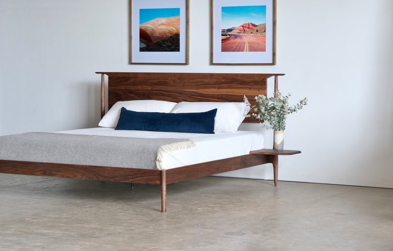 Solid Wood Platform Bed Cherry Mid Century Modern Furniture Solid Wood Bed Frame Mid Century Modern Bed Frame King Queen Full Bed image 4
