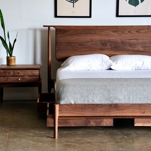 Solid Wood Platform Bed Cherry Mid Century Modern Furniture Solid Wood Bed Frame Mid Century Modern Bed Frame King Queen Full Bed image 7