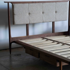 Mid Century Modern Platform Bed Frame Storage Optional / Leather Upholstered Headboard image 9