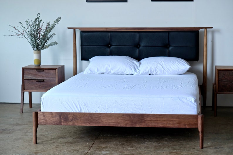 Upholstered Headboard Bed Made To Order Solid Wood Platform Etsy