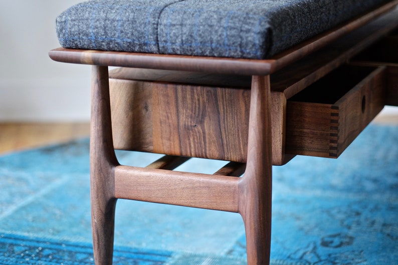Upholstered Entryway Bench Mid Century Modern Wooden Hallway Etsy