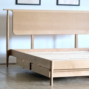 Solid Wood Platform Bed Cherry Mid Century Modern Furniture Solid Wood Bed Frame Mid Century Modern Bed Frame King Queen Full Bed image 5