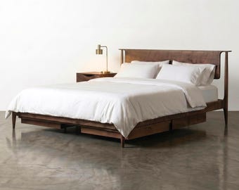 Mid Century Modern Platform Bed Frame / Storage Bed