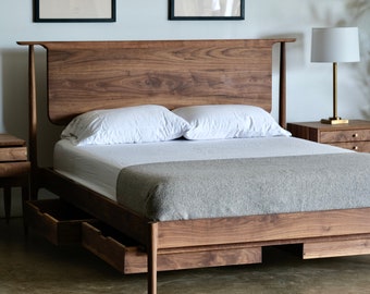 Handmade Platform Bed: Mid Century Modern Storage Bed