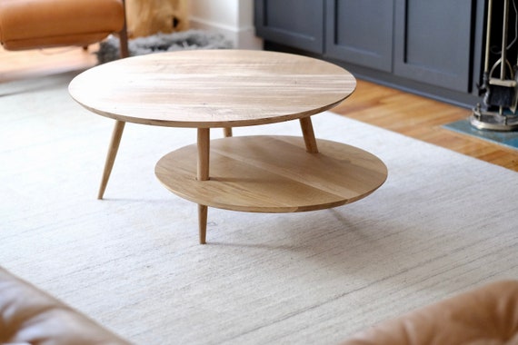 Double Circle Oak Coffee Table Mid Century Modern Round - Coffee Table Mid Century Round Double Circle Oak Coffee Table Mid Century Modern Round - Coffee Table Mid Century Round
