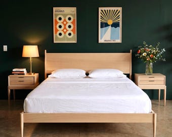 Solid Wood Shaker Platform Bed – White Oak, Walnut, Maple – Minimalist Low Profile Frame