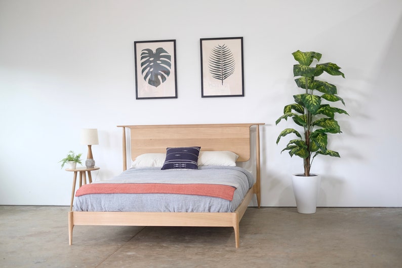 Solid Oak Modern Platform Bed Handmade Mid Century Wood Etsy