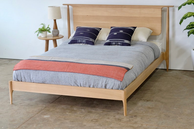Solid Oak Modern Platform Bed Handmade Mid Century Wood Etsy