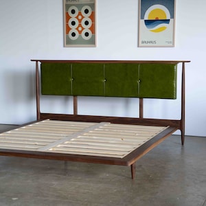 Mid Century Modern Platform Bed Frame Storage Optional / Leather Upholstered Headboard image 5