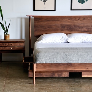 Danish Design Solid Hardwood Bed Minimalist Wood Bed Frame Mid Century Bed Mid Century Modern Bedroom Furniture Bed No. 5 image 5