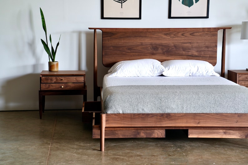Danish Design Solid Hardwood Bed Minimalist Wood Bed Frame Mid Century Bed Mid Century Modern Bedroom Furniture Bed No. 5 image 5