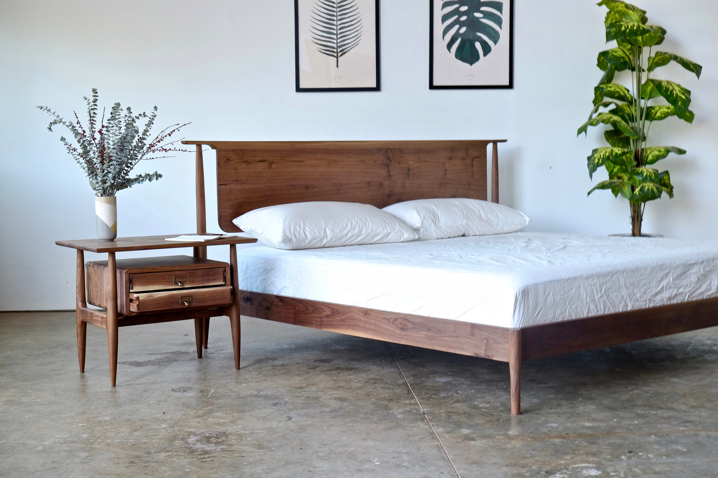 Platform bed Scandinavian Design Walnut Platform Bed Mid | Etsy
