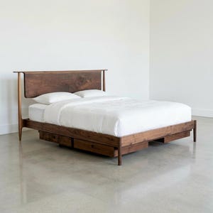 Danish Modern Hardwood Bed Frame: Solid Wood, Minimalist Design