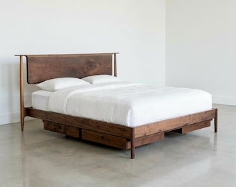Danish Modern Hardwood Bed Frame: Solid Wood, Minimalist Design