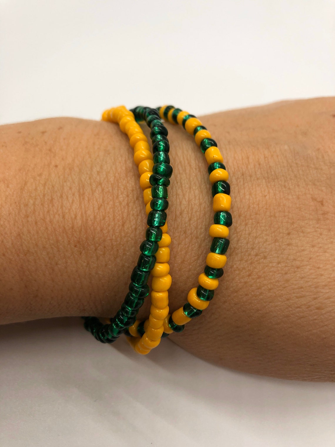 Pulsera verde y amarilla de 3 hilos Etsy