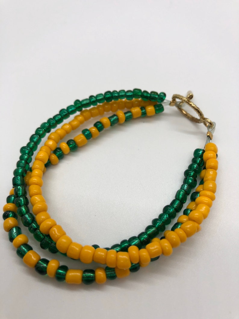 Pulsera verde y amarilla de 3 hilos Etsy