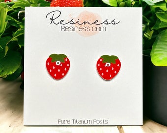 Strawberry Stud Earrings | Surgical Steel or Hypoallergenic Titanium Posts, Handmade in Canada