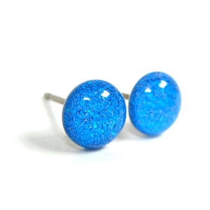 Belmont Blue Glitter Titanium Stud Earrings | Hypoallergenic Titanium Posts, Handmade in Canada