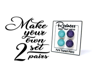 2 Pairs Custom Glitter Stud Earring Set - 115 Unique Colors | Surgical Steel or Hypoallergenic Titanium Posts, Handmade in Canada