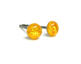 Daffodil Yellow Glitter Stud Earrings | Surgical Steel or Hypoallergenic Titanium Posts, Handmade in Canada