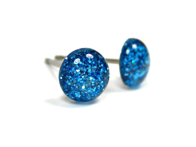 Nickel Free Hypoallergenic Azure Sky Glitter Stud Earrings Tiny Stud Earrings Sparkly Blue Earrings Pure Titanium Light Blue Studs