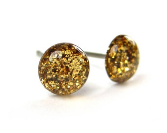 Desert Sand Gold Glitter Stud Earrings | Surgical Steel or Hypoallergenic Titanium Posts, Handmade in Canada