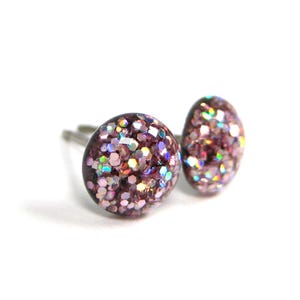 Man Trap Pink Glitter Titanium Stud Earrings | Hypoallergenic Pure Titanium Posts, Handmade in Canada
