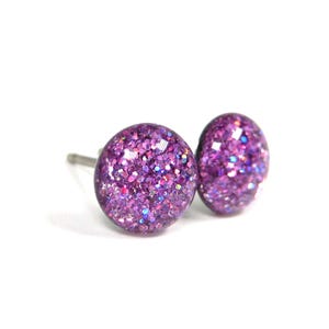 Lynx Lavender Purple Glitter Titanium Stud Earrings | Hypoallergenic Pure Titanium Posts, Handmade in Canada