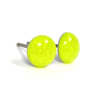 Neon Yellow Glitter Titanium Stud Earrings | Hypoallergenic Pure Titanium Posts, Handmade in Canada