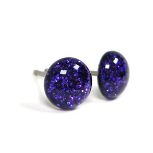 Rapunzel's Dream Purple Glitter Titanium Stud Earrings | Hypoallergenic Pure Titanium Posts, Handmade in Canada