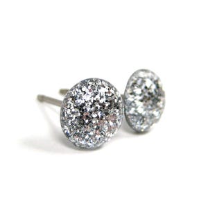 Slinky Silver Glitter Titanium Stud Earrings | Hypoallergenic Pure Titanium Posts, Handmade in Canada