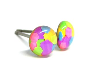 Altered Nova Confetti Glitter Stud Earrings | Surgical Steel or Hypoallergenic Titanium Posts, Handmade in Canada