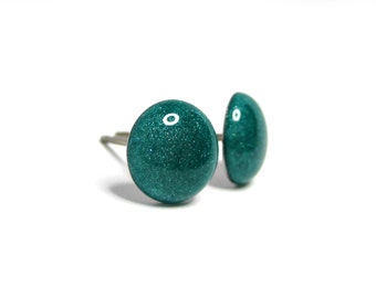 Green Aqua Solid Color Stud Earrings | Surgical Steel or Hypoallergenic Titanium Posts, Handmade in Canada
