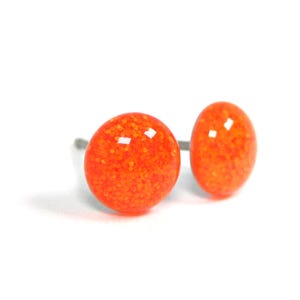Neon Orange Glitter Titanium Stud Earrings | Hypoallergenic Pure Titanium Posts, Handmade in Canada
