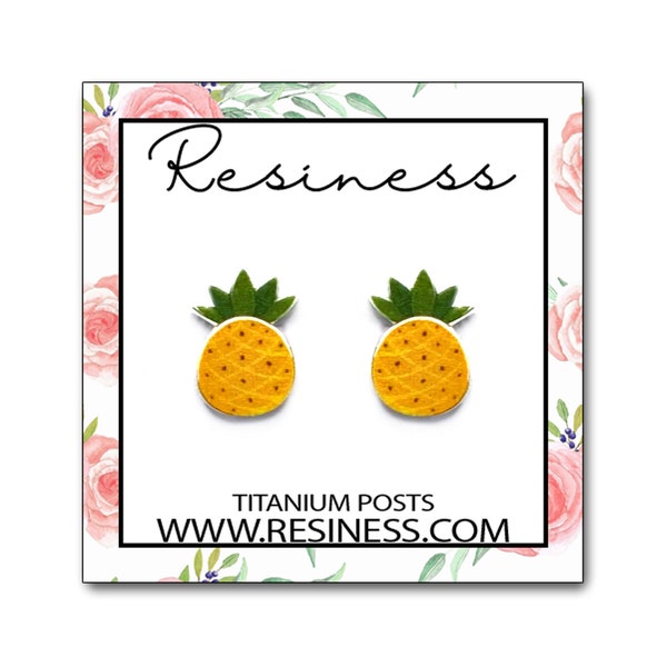 Pineapple Stud Earrings | Surgical Steel or Hypoallergenic Titanium Posts, Handmade in Canada