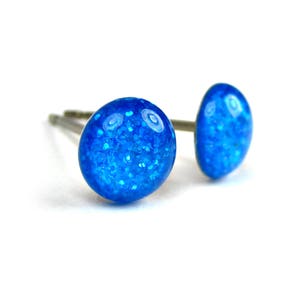 Neon Blue Glitter Stud Earrings | Surgical Steel or Hypoallergenic Titanium Posts, Handmade in Canada