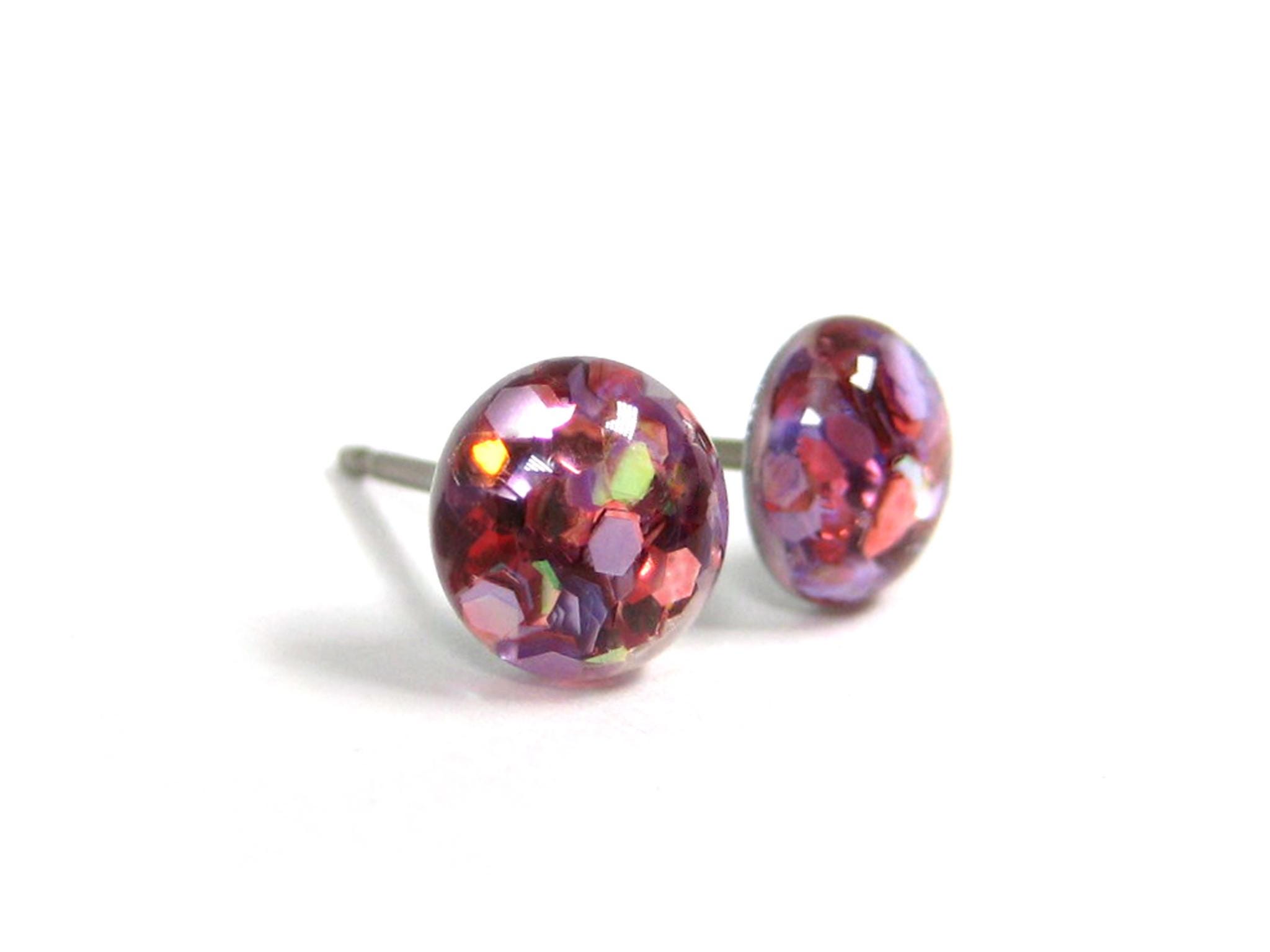 LAX Roundtrip Pink Glitter Titanium Stud Earrings | Hypoallergenic Pure Titanium Posts, Handmade in Canada