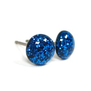 Blue Dreams Glitter Titanium Stud Earrings | Hypoallergenic Pure Titanium Posts, Handmade in Canada