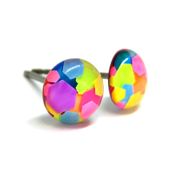 Taste The Rainbow Confetti Glitter Stud Earrings | Surgical Steel or Hypoallergenic Titanium Posts, Handmade in Canada