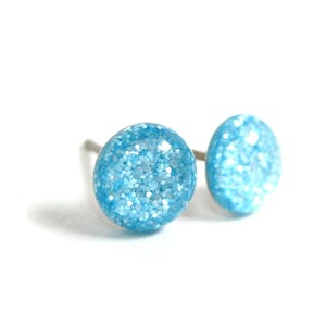 Highland Blue Glitter Titanium Stud Earrings | Hypoallergenic Titanium Posts, Handmade in Canada