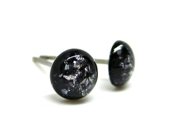 Black Currant Silver Flake Stud Earrings | Surgical Steel or Hypoallergenic Titanium Posts, Handmade in Canada