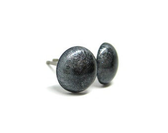 Silver Gray Solid Color Stud Earrings | Surgical Steel or Hypoallergenic Titanium Posts, Handmade in Canada