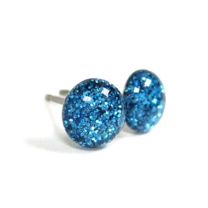 Kiss The Sky Blue Glitter Titanium Stud Earrings | Hypoallergenic Pure Titanium Posts, Handmade in Canada