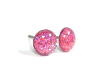 Heartbreaker Pink Glitter Titanium Stud Earrings | Hypoallergenic Pure Titanium Posts, Handmade in Canada