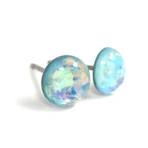 Stone Hammer Glimmer Light Blue Glitter Titanium Stud Earrings | Hypoallergenic Pure Titanium Posts, Handmade in Canada