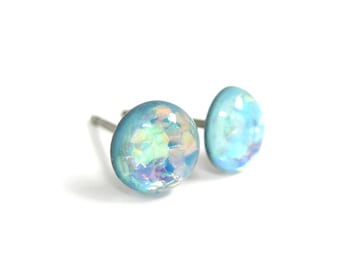 Stone Hammer Glimmer Light Blue Glitter Stud Earrings: Hypoallergenic Titanium